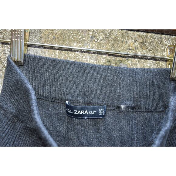 ZARA Knit Charcoal Gray Midi Skirt with Side Button Detail – Size S - Picture 5 of 5
